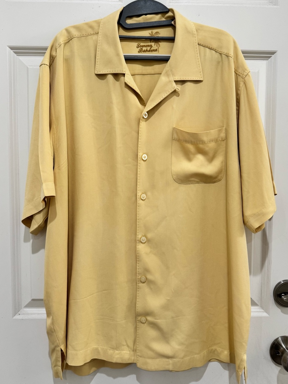 Tommy Bahama Men’s Short-Sleeve Camp Shirt in Light Mustard - 100% Silk